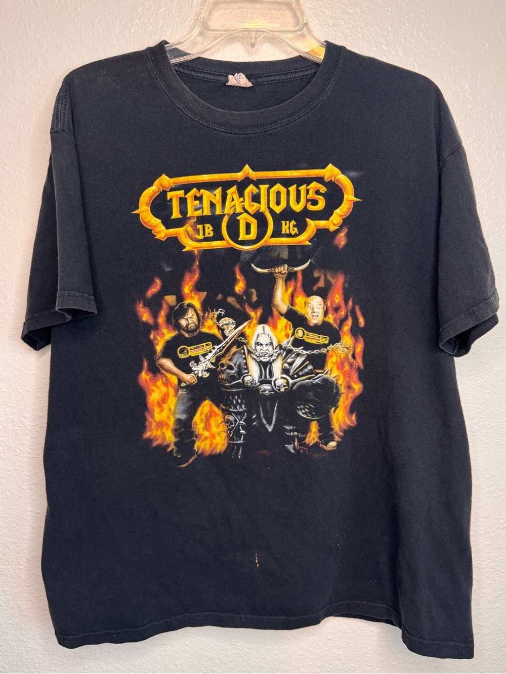 Vintage Y2K 2000s Tenacious D Jack Black JB Kyle Gass KG Flames T Shirt Anvil XL